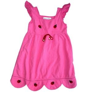Girls Pink Ladybug Size Small 7/8 Embroidered Crochet Cotton Dress Spring Cute